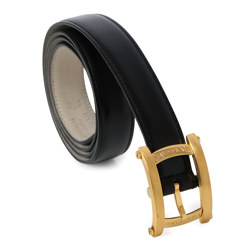 Pre loved bvlgari black square buckle belt 38 sale