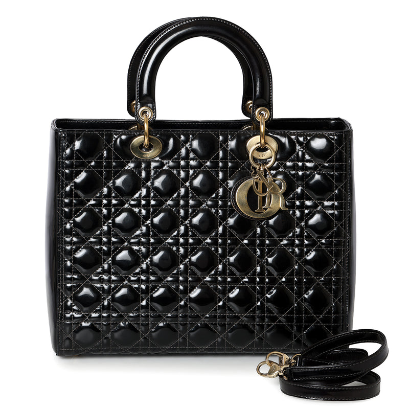 Black Large Patent Leather Lady Dior Bag (Restored)