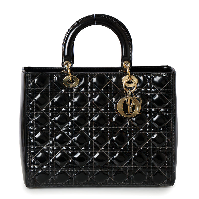 Black Large Patent Leather Lady Dior Bag (Restored)