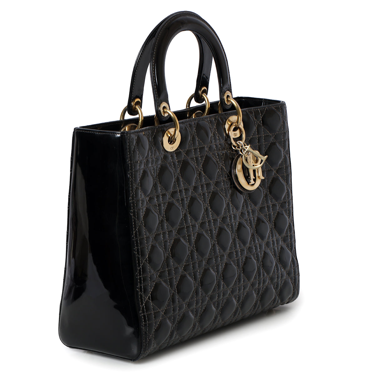 Black Large Patent Leather Lady Dior Bag (Restored)