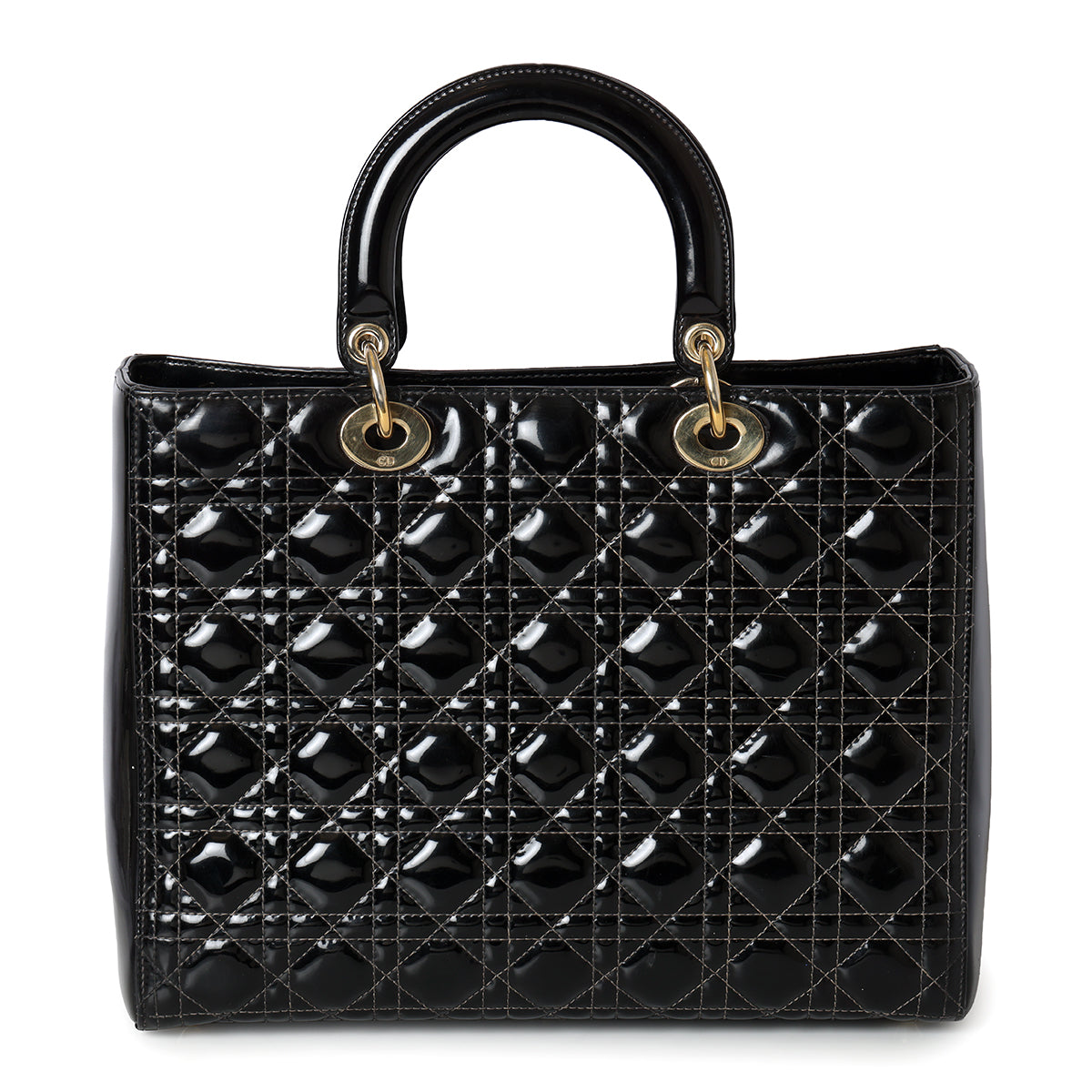Black Large Patent Leather Lady Dior Bag (Restored)