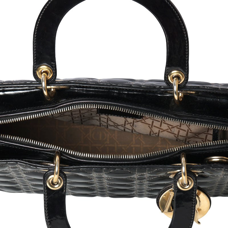 Black Large Patent Leather Lady Dior Bag (Restored)