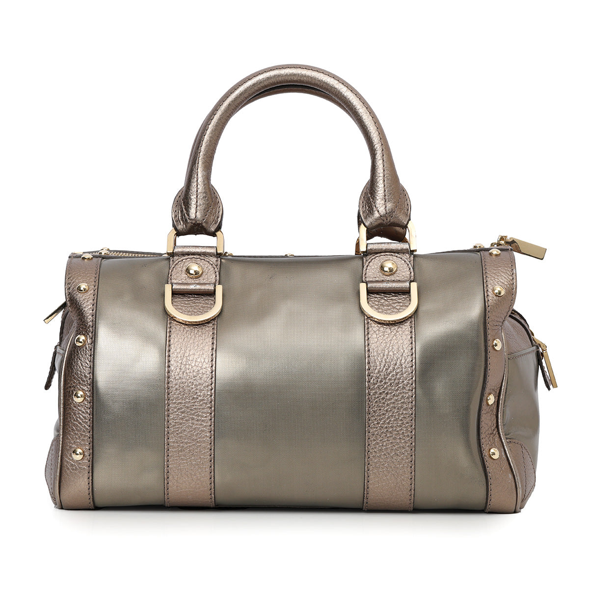 Grey Metallic Coated Fabric and Leather Snap Out Of It Satchel