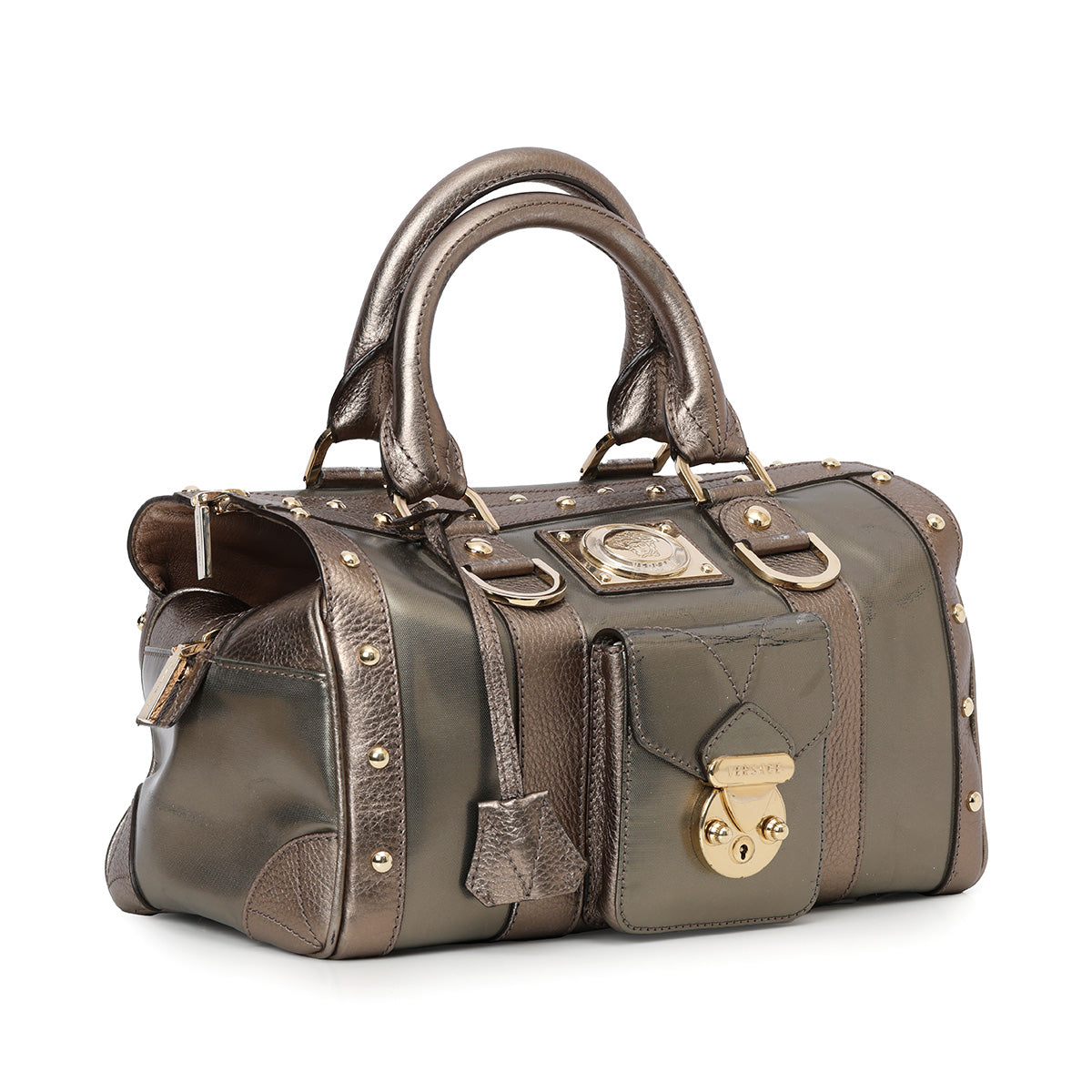 Grey Metallic Coated Fabric and Leather Snap Out Of It Satchel