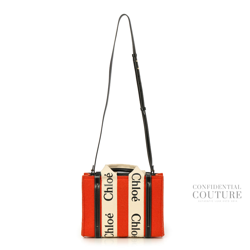 Wool/Leather Orange Small Woody Tote Bag