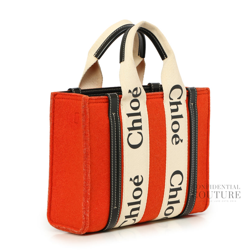 Wool/Leather Orange Small Woody Tote Bag