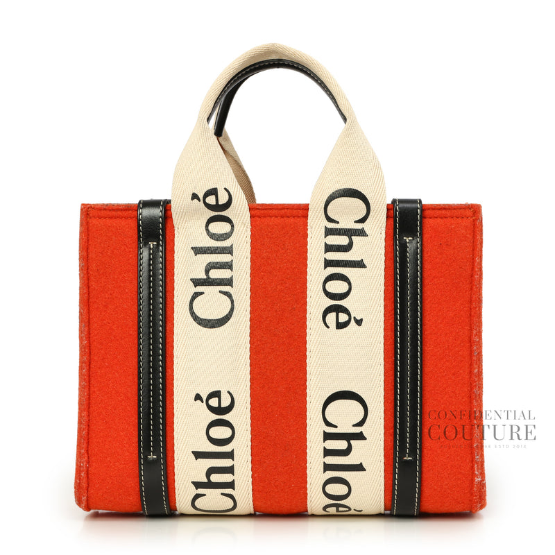 Wool/Leather Orange Small Woody Tote Bag