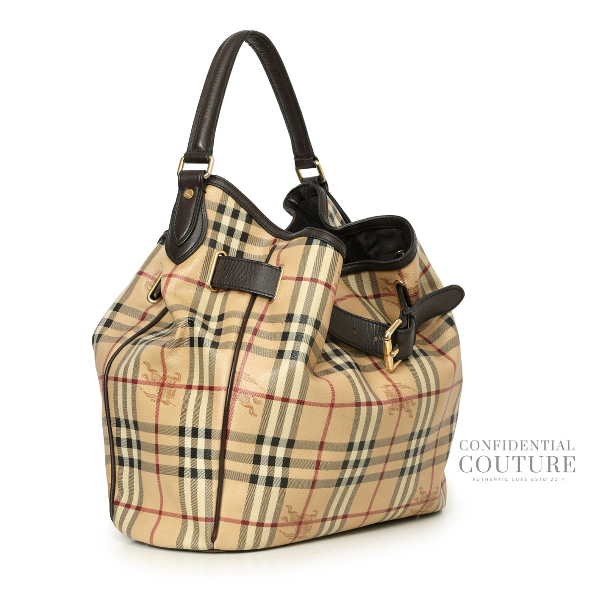 Haymarket Beige/Brown Check Canvas and Leather Medium Walden Belted Hobo