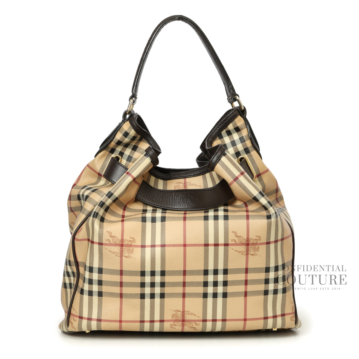 Haymarket Beige/Brown Check Canvas and Leather Medium Walden Belted Hobo