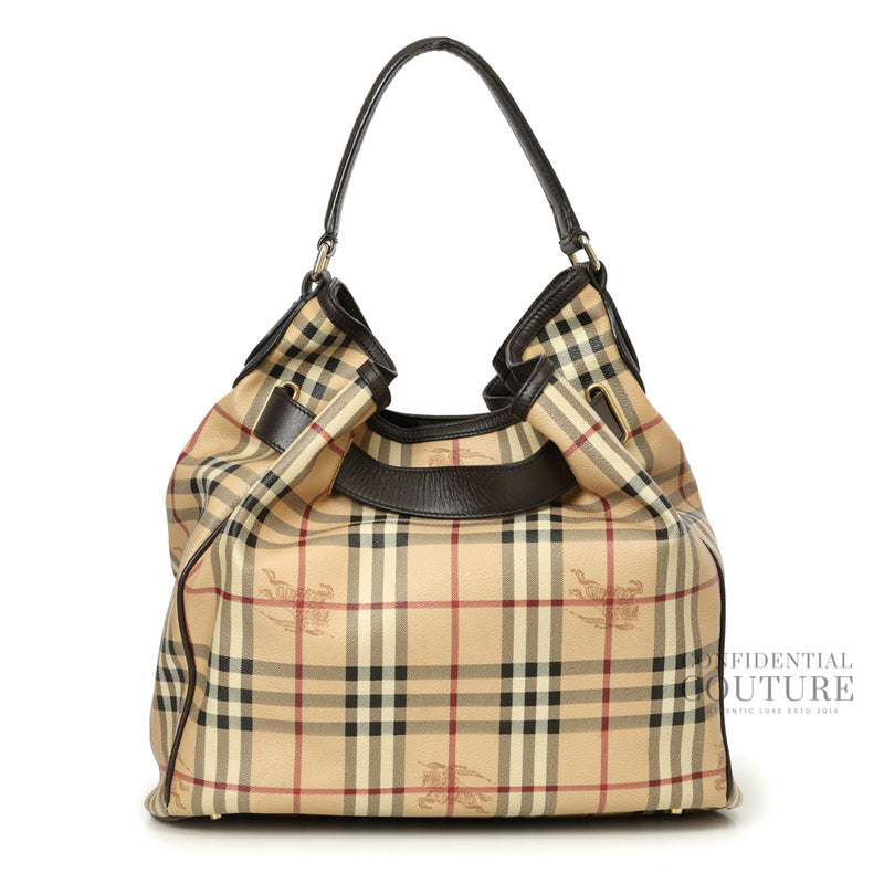 Haymarket Beige/Brown Check Canvas and Leather Medium Walden Belted Hobo