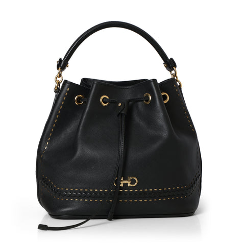 Black Braided Bucket Top Handle Bag- Strap Restored