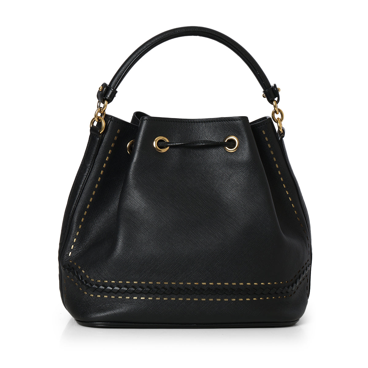 Black Braided Bucket Top Handle Bag- Strap Restored