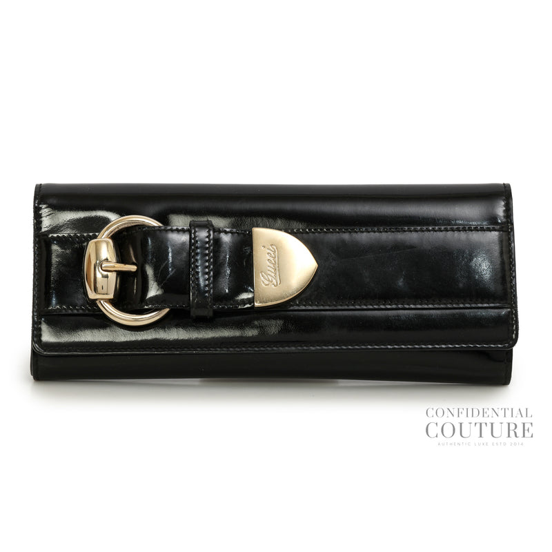 Black Patent Leather Buckle Clutch