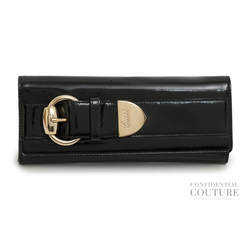 Black Patent Leather Buckle Clutch