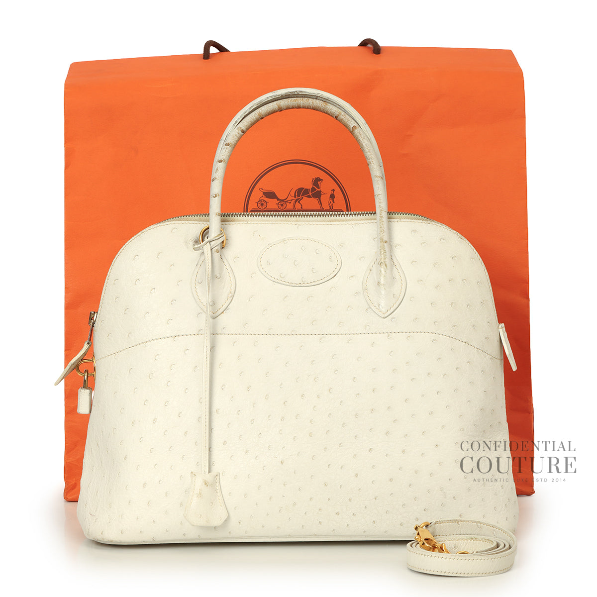 Bolide New White Ostrich Leather, GHW