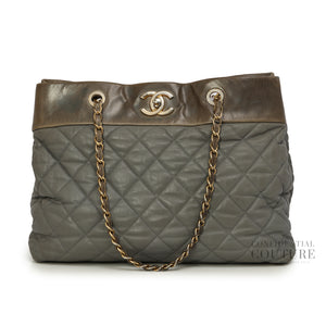 Grey Quilted Leather Soft Elegance Large Tote Bag