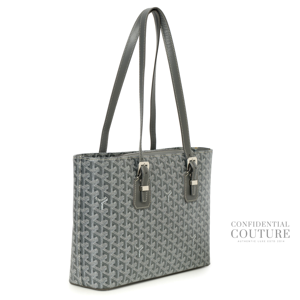 Grey Chevron Print Coated Canvas Okinawa PM Tote Bag