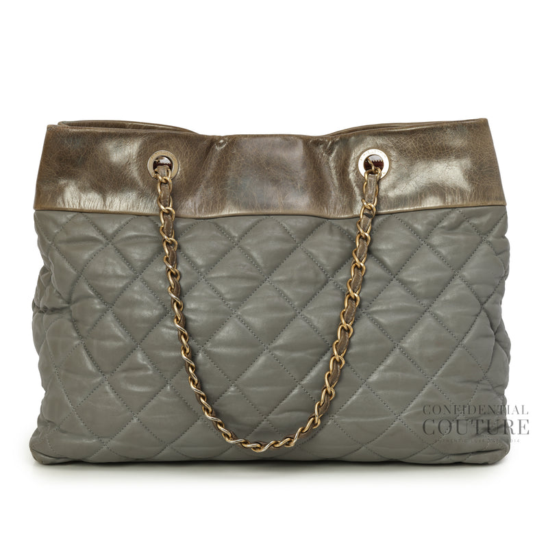 Grey Quilted Leather Soft Elegance Large Tote Bag