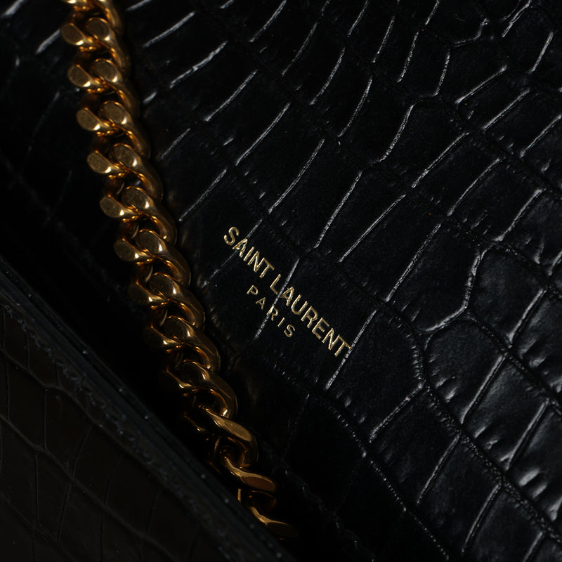 Black kate Tassel In Crocodile Embossed Leather