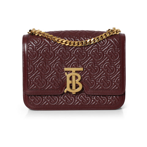 Wine Embossed Leather TB Monogram Medium Shoulder Bag