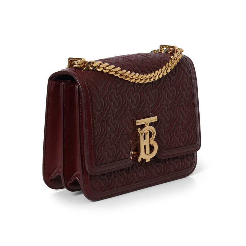 Wine Embossed Leather TB Monogram Medium Shoulder Bag