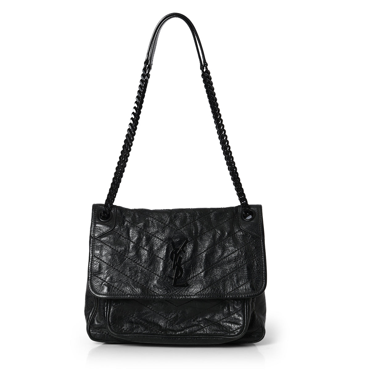 Black Niki Medium Shoulder Bag In Vintage Leather
