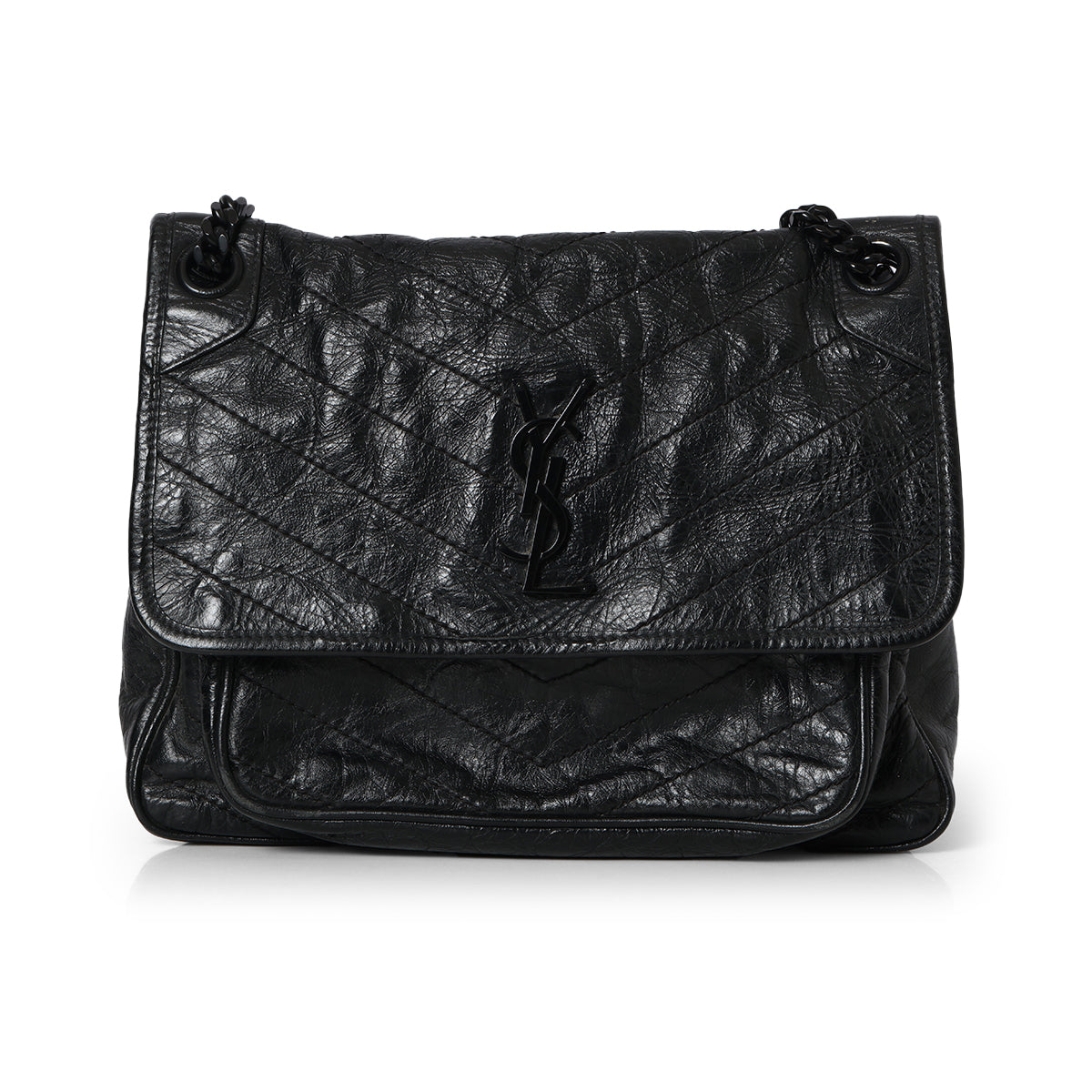 Black Niki Medium Shoulder Bag In Vintage Leather