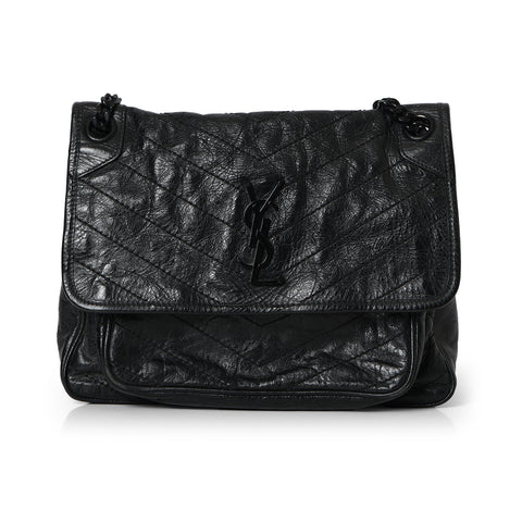Black Niki Medium Shoulder Bag In Vintage Leather