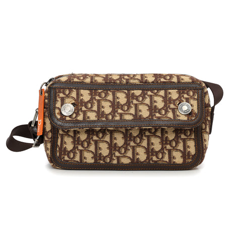 Beige/Brown Oblique Canvas Shoulder Bag