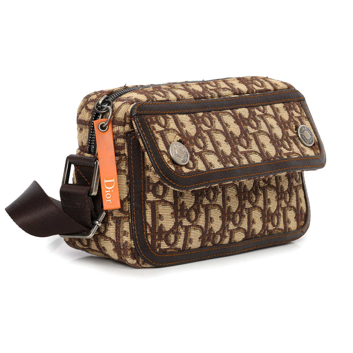Beige/Brown Oblique Canvas Shoulder Bag