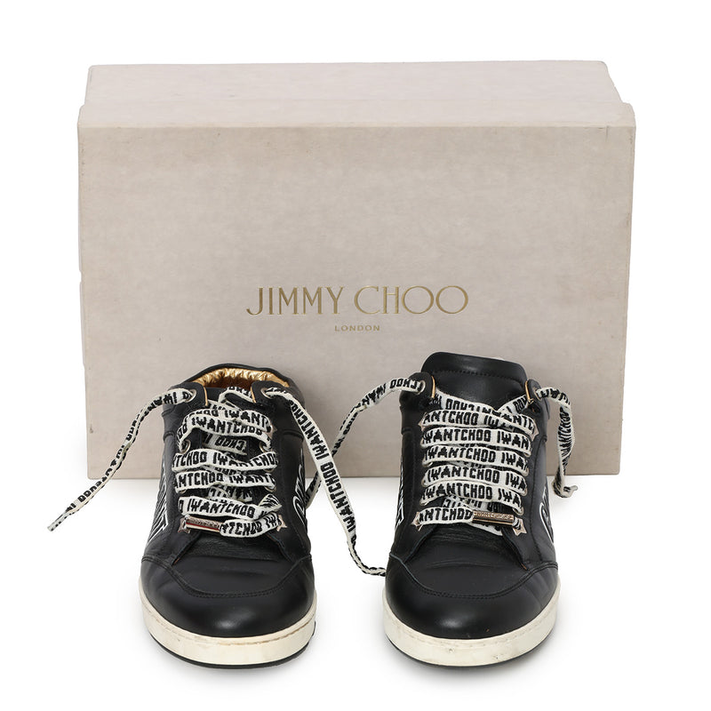 Women pre loved jimmy choo black leather graffiti laces sneakers 37