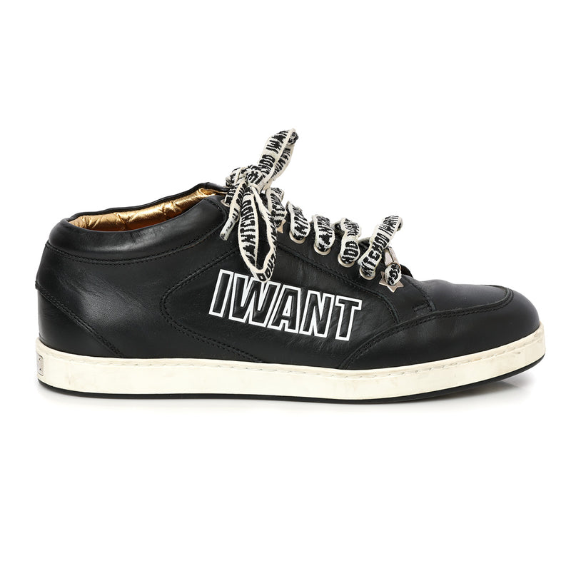 Jimmy Choo Black Leather Graffiti Laces Sneakers- 37