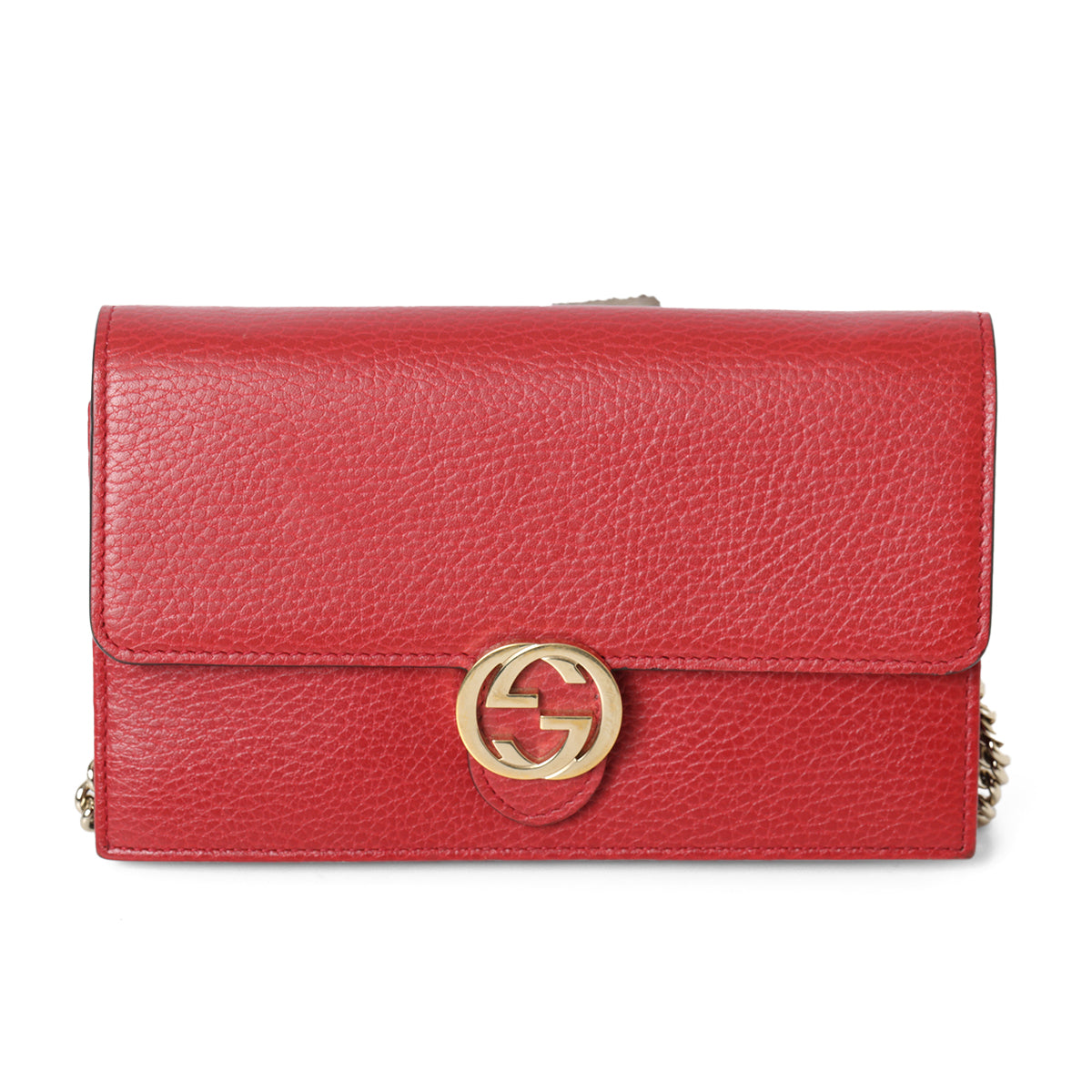 GG interlocking leather wallet-on-chain red shoulder bag