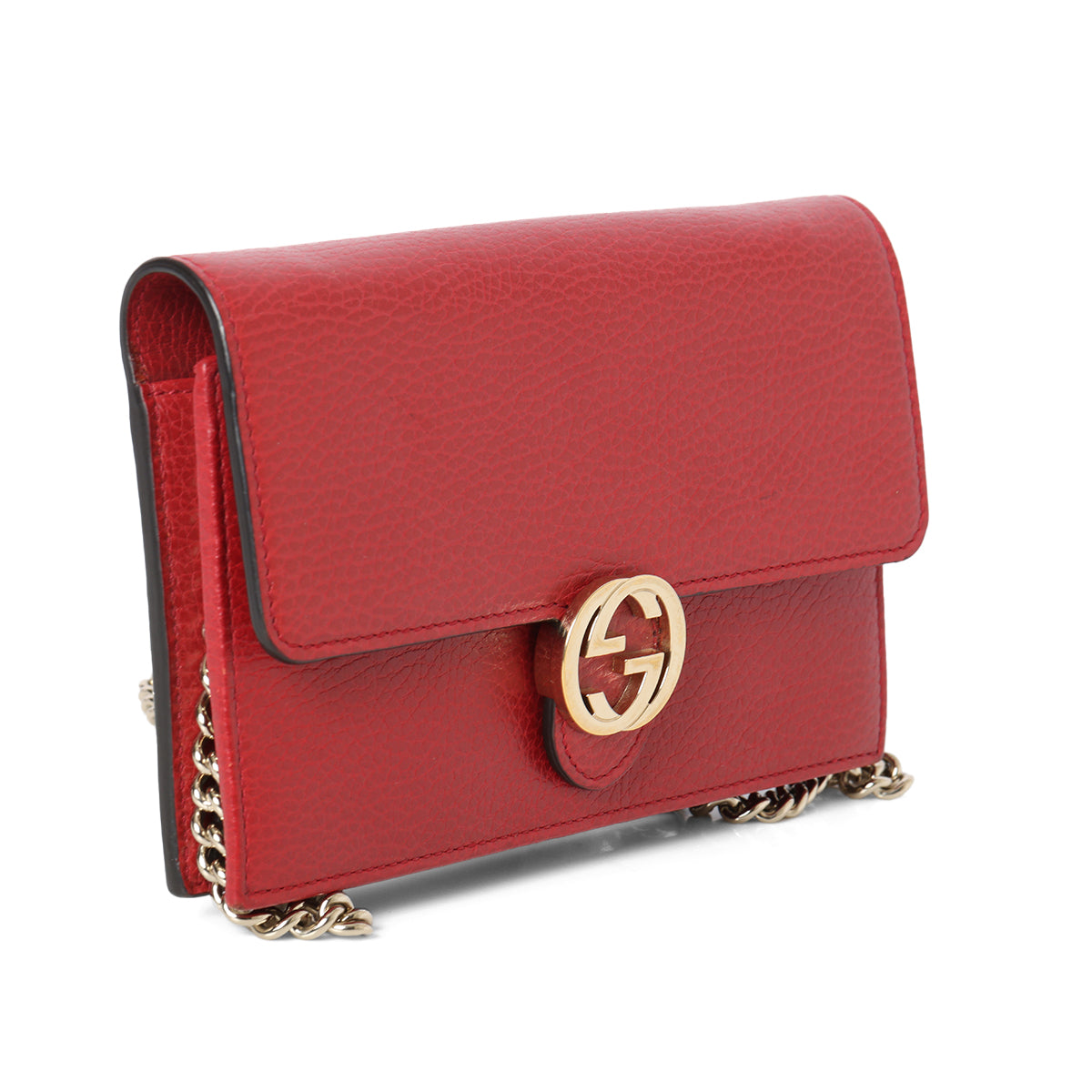 GG interlocking leather wallet-on-chain red shoulder bag