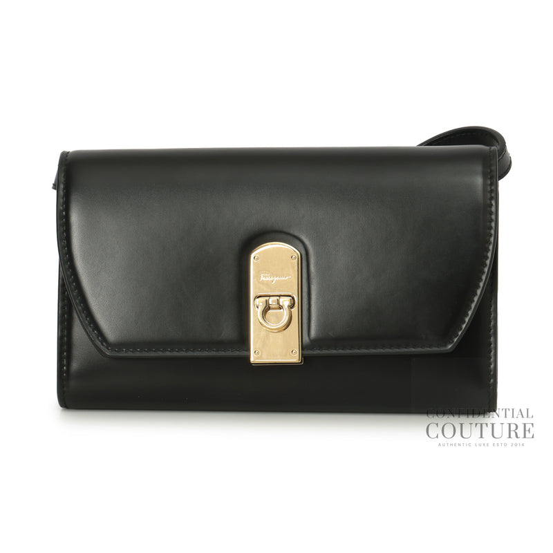 Salvatore Ferragamo Black Crossbody Trifold Flat Pouch
