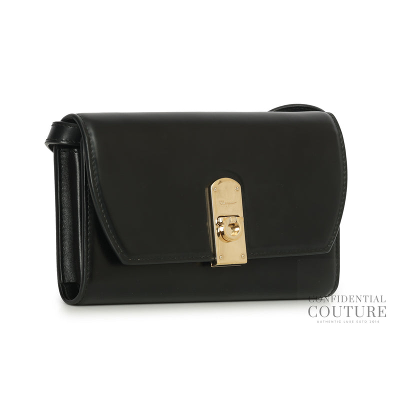 Pre-loved Salvatore Ferragamo Black Crossbody Trifold Flat Pouch