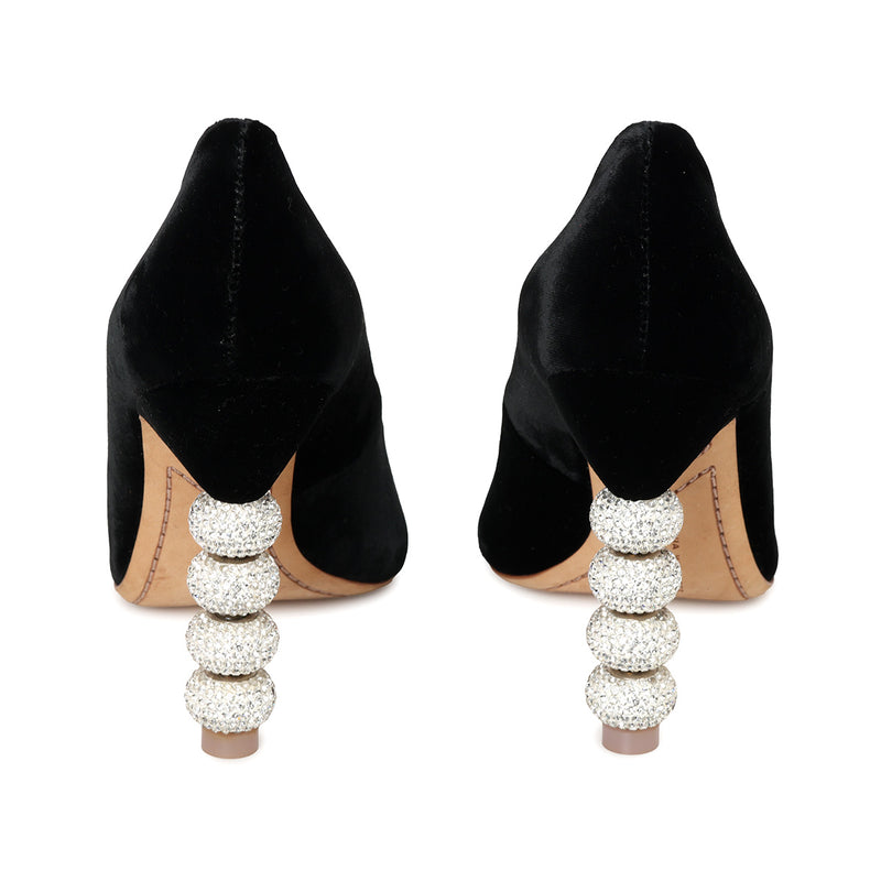 Black Coco Crystal Major Velvet Pumps- 37