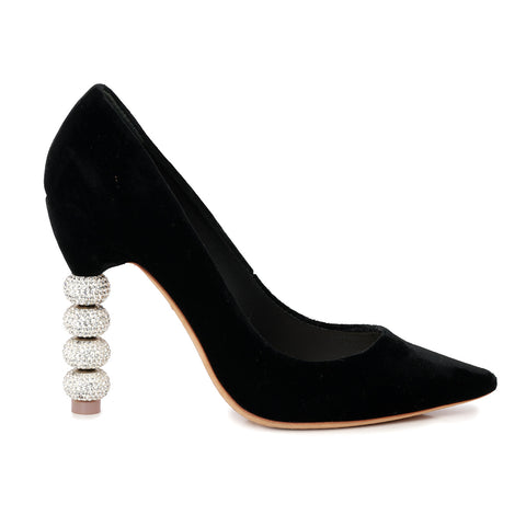 Black Coco Crystal Major Velvet Pumps- 37