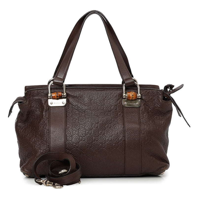 Guccissima Brown Bamboo Bar Small Tote Bag