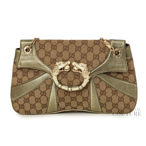 Brown/Gold GG Canvas Jeweled Dragon Shoulder Bag