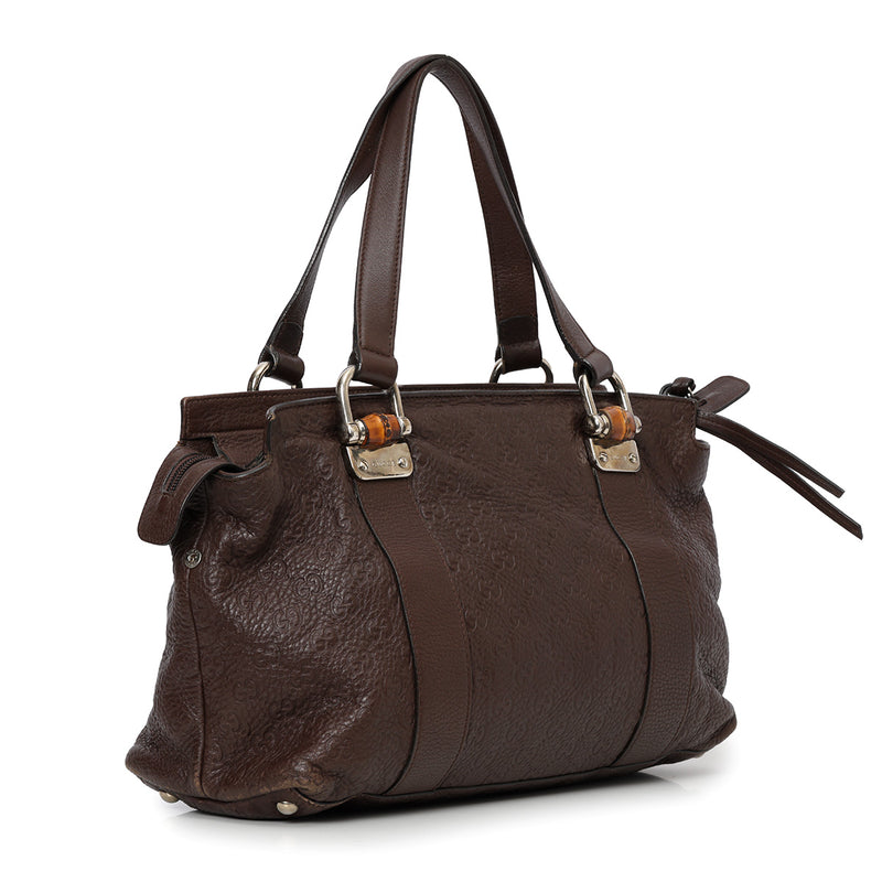 Guccissima Brown Bamboo Bar Small Tote Bag
