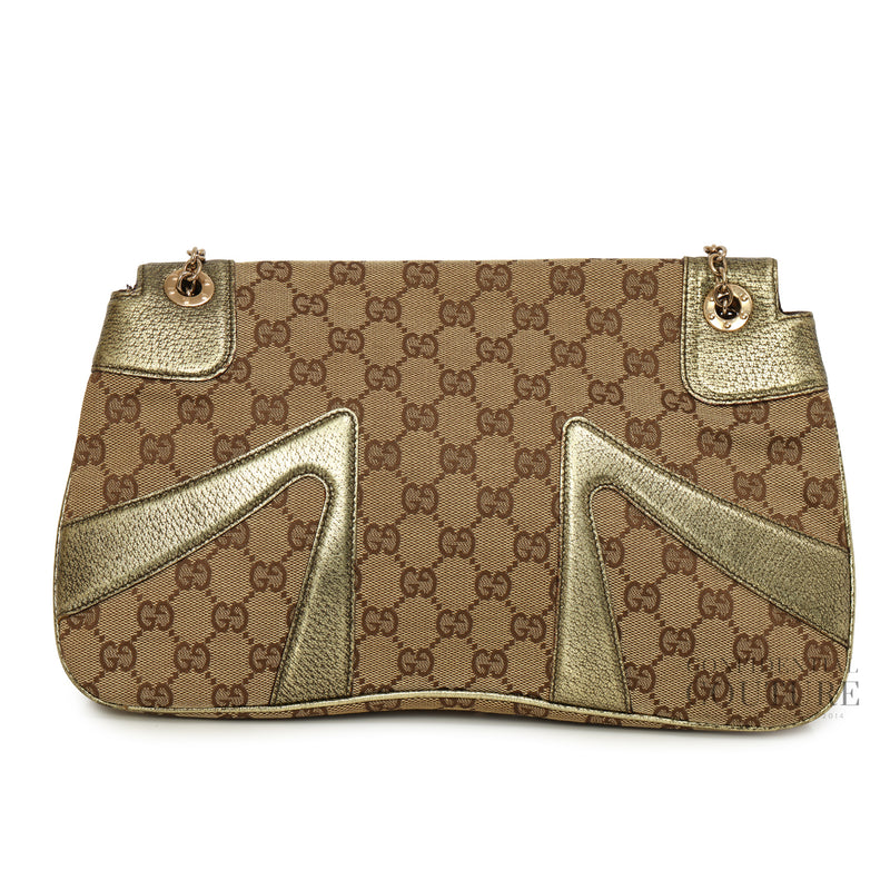 Brown/Gold GG Canvas Jeweled Dragon Shoulder Bag