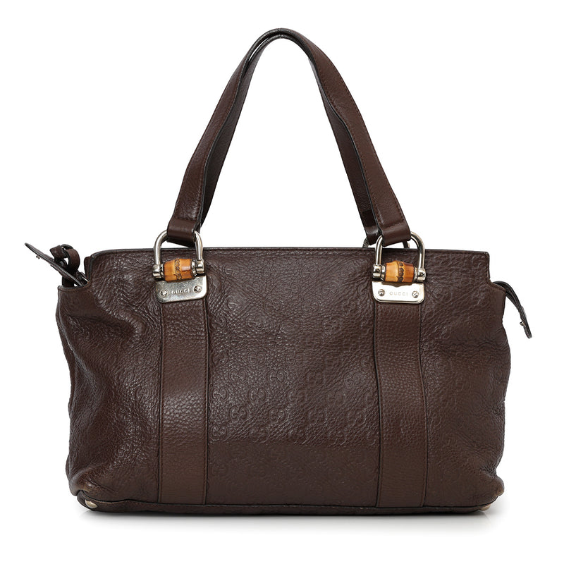 Guccissima Brown Bamboo Bar Small Tote Bag