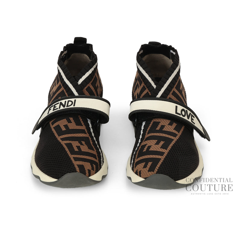 Women fendi rockoko black monogram knit sock sneakers eu 37 uk 4 us 7