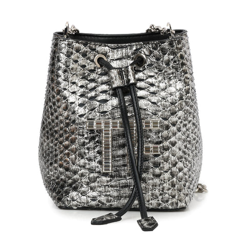 Black and Silver Python Mini Bucket Bag