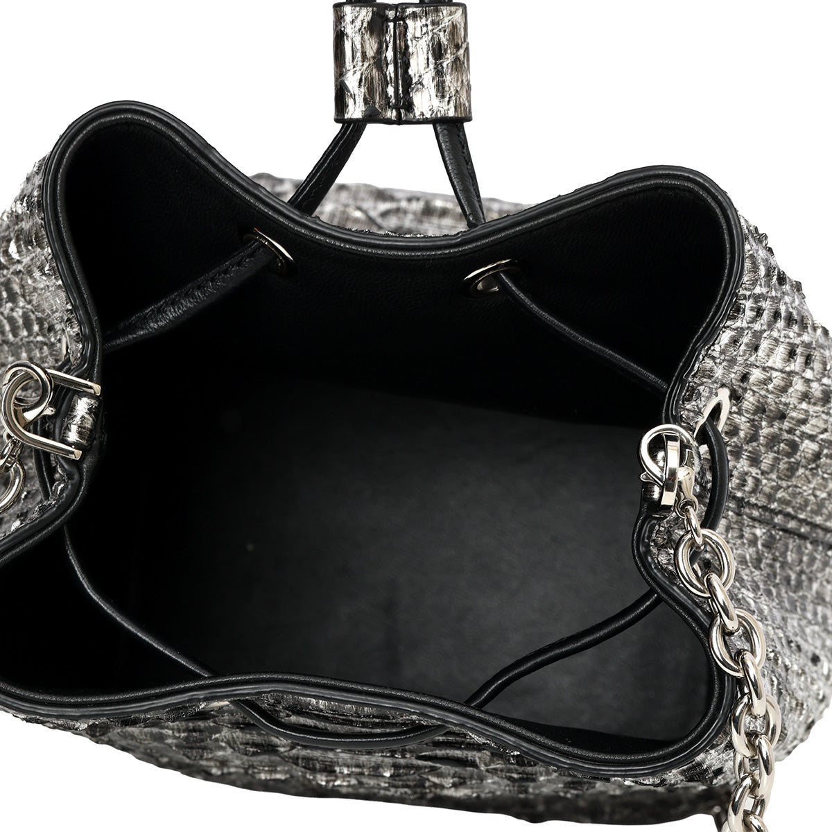 Black and Silver Python Mini Bucket Bag