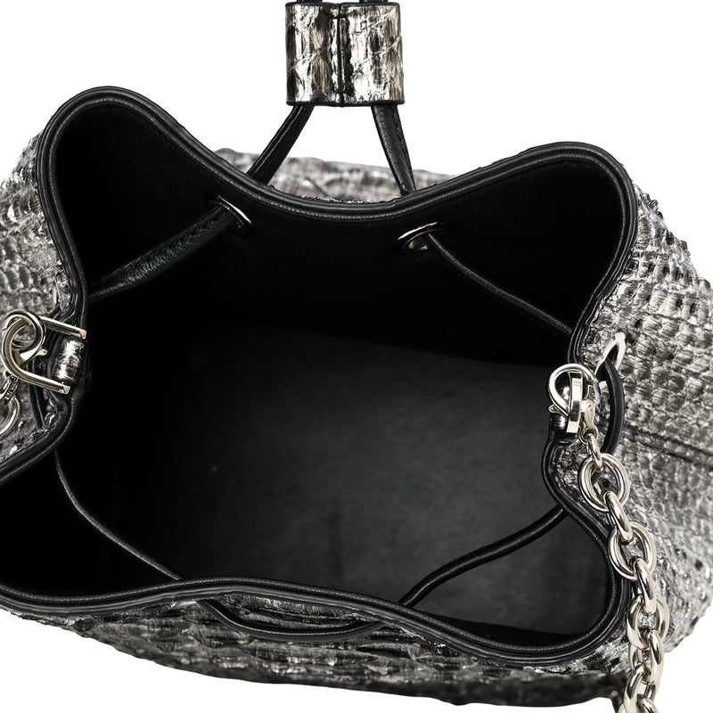 Black and Silver Python Mini Bucket Bag
