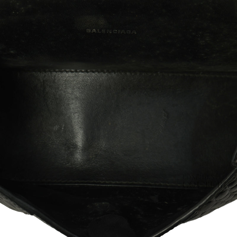 Black Croc-Embossed Hourglass XS Top Handle Bag