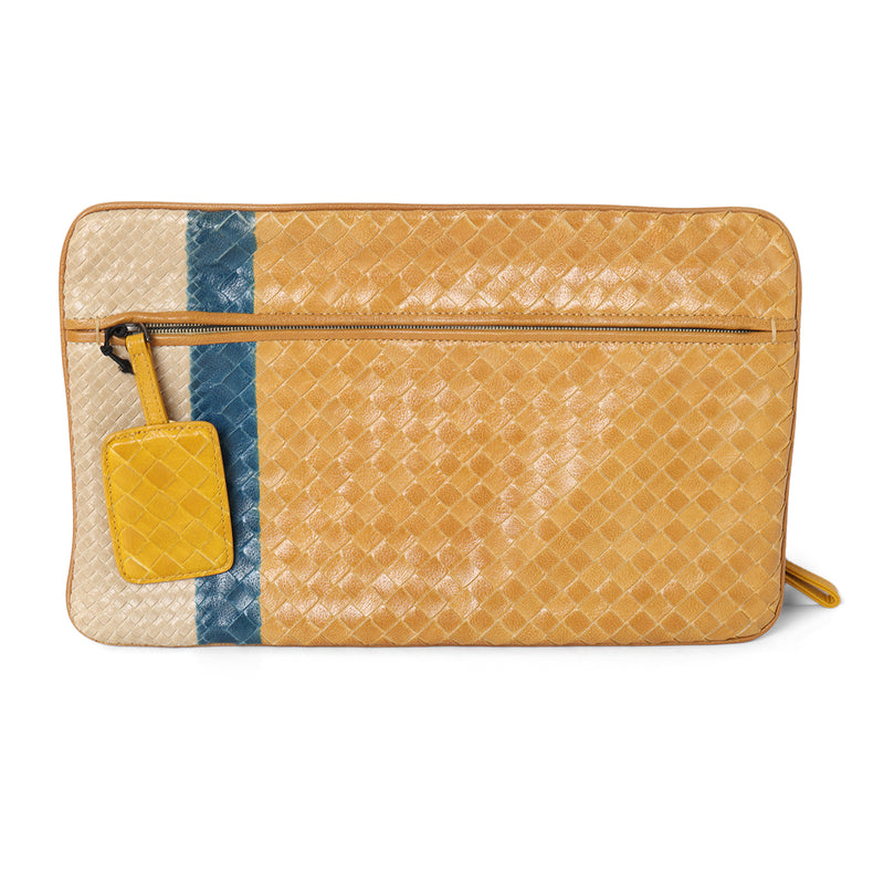 Pre loved Bottega Veneta Yellow Intrecciato Zip Pouch Clutch