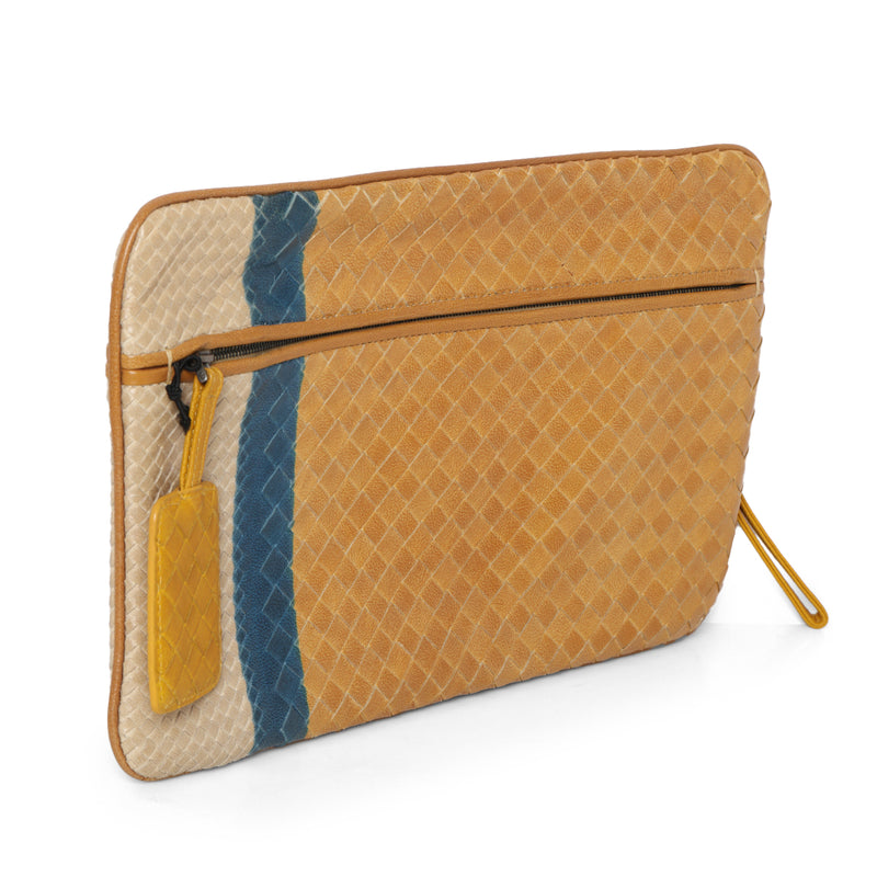 Women Bottega Veneta Yellow Intrecciato Zip Pouch Clutch